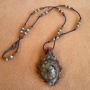 Hand blown glass pendant necklace beach vibes!